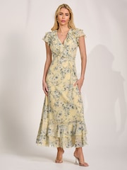 Jolie Moi Yellow Ruffle V-Neck Mesh Maxi Dress - Image 4 of 6