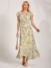 Jolie Moi Yellow Ruffle V-Neck Mesh Maxi Dress - Image 6 of 6