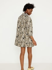 Oliver Bonas Natural Animal Print Frill Collar Denim Mini Dress - Image 2 of 8