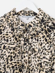 Oliver Bonas Natural Animal Print Frill Collar Denim Mini Dress - Image 5 of 8