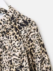 Oliver Bonas Natural Animal Print Frill Collar Denim Mini Dress - Image 6 of 8