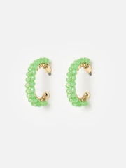 Oliver Bonas Green Rhea Beaded Gold Tone Hoop Earrings - Image 1 of 5