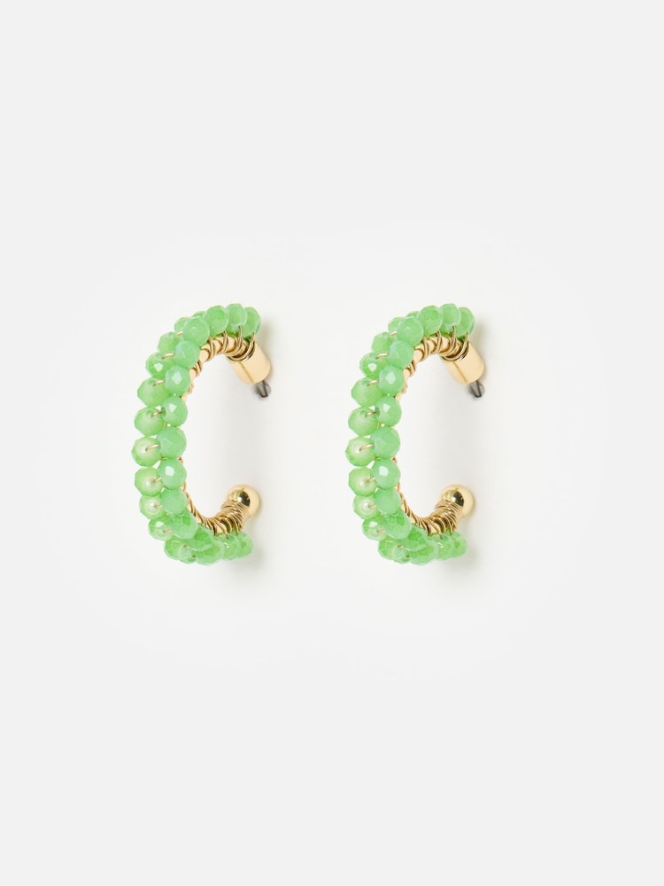 Oliver Bonas Green Rhea Beaded Gold Tone Hoop Earrings - Image 1 of 5