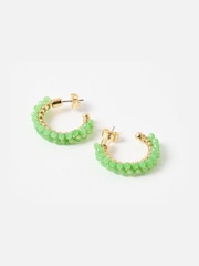 Oliver Bonas Green Rhea Beaded Gold Tone Hoop Earrings - Image 2 of 5