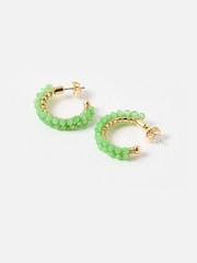 Oliver Bonas Green Rhea Beaded Gold Tone Hoop Earrings - Image 3 of 5