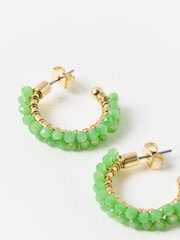 Oliver Bonas Green Rhea Beaded Gold Tone Hoop Earrings - Image 4 of 5