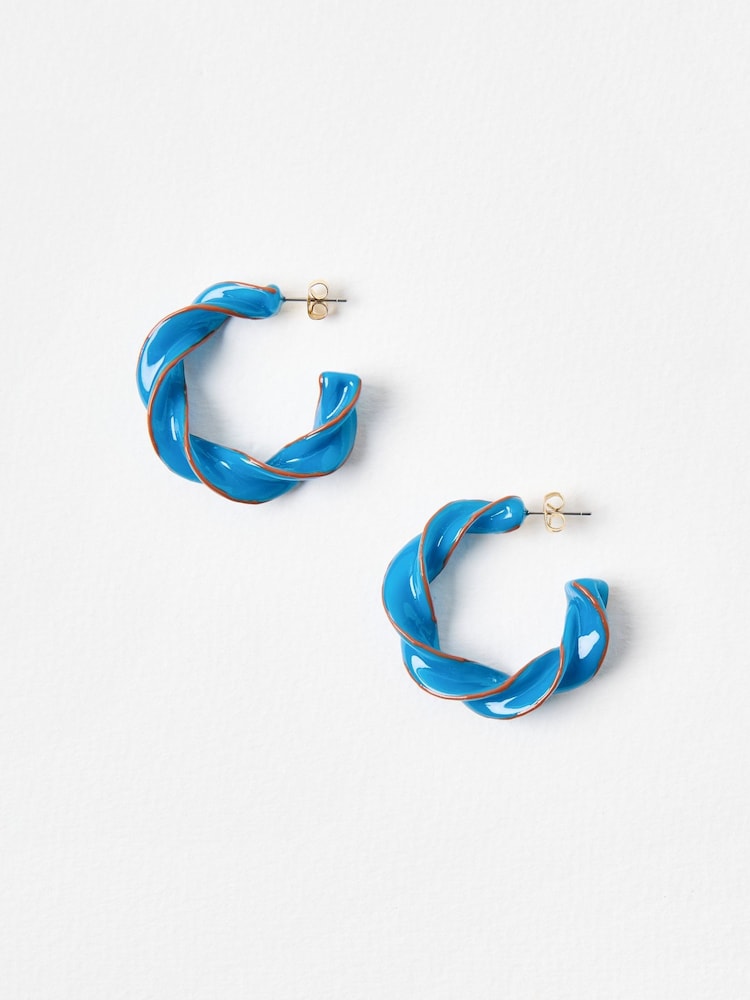 Oliver Bonas Blue Gianna Monochrome Twist Hoop Earrings - Image 2 of 4