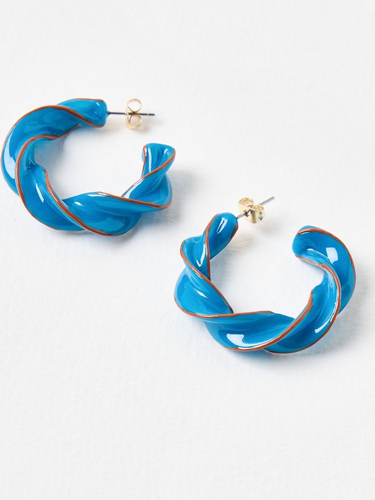 Oliver Bonas Blue Gianna Monochrome Twist Hoop Earrings - Image 4 of 4