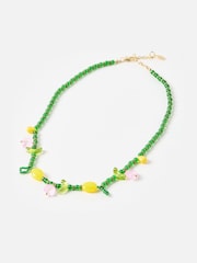 Oliver Bonas Green Tori Tulip Detail Beaded Necklace - Image 1 of 4
