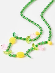 Oliver Bonas Green Tori Tulip Detail Beaded Necklace - Image 2 of 4