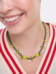 Oliver Bonas Green Tori Tulip Detail Beaded Necklace - Image 4 of 4