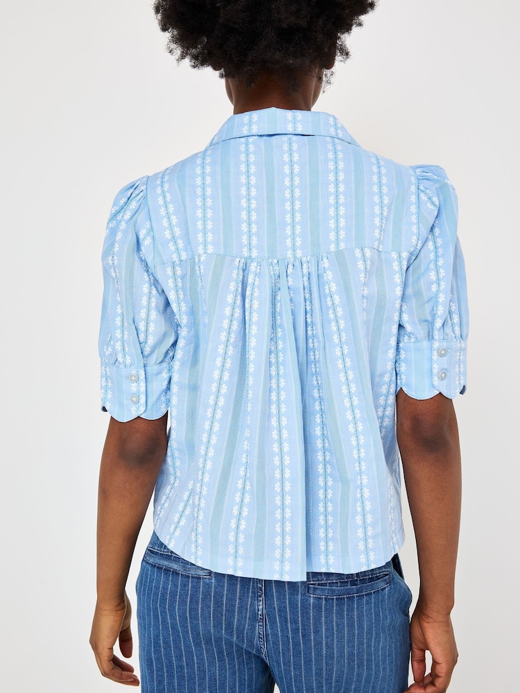 Oliver Bonas Blue Blue Dobby Button Up Short Sleeve Blouse - Image 2 of 8 Oliver Bonas Blue Blue Dobby Button Up Short Sleeve Blouse - Image 2 of 8