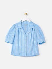 Oliver Bonas Blue Blue Dobby Button Up Short Sleeve Blouse - Image 3 of 8