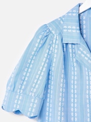 Oliver Bonas Blue Blue Dobby Button Up Short Sleeve Blouse - Image 6 of 8