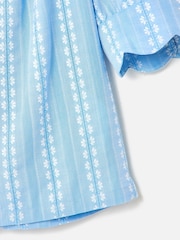 Oliver Bonas Blue Blue Dobby Button Up Short Sleeve Blouse - Image 7 of 8