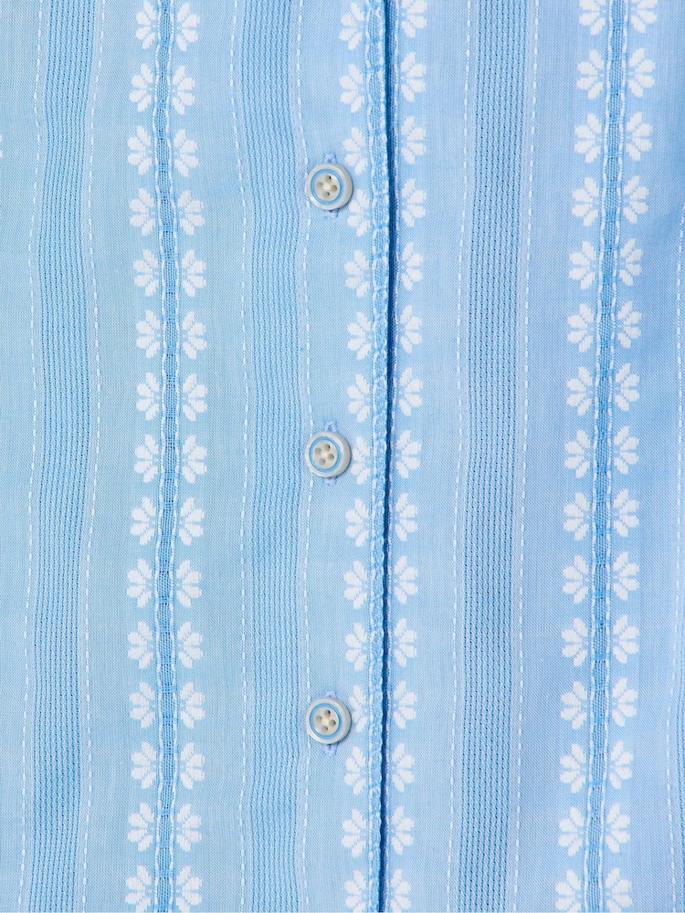 Oliver Bonas Blue Blue Dobby Button Up Short Sleeve Blouse - Image 8 of 8 Oliver Bonas Blue Blue Dobby Button Up Short Sleeve Blouse - Image 8 of 8