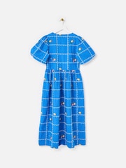 Oliver Bonas Cobalt Blue Floral Embroidered Puff Sleeve Midi Dress - Imagen 4 de 7