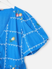 Oliver Bonas Cobalt Blue Floral Embroidered Puff Sleeve Midi Dress - Imagen 6 de 7