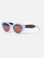 Oliver Bonas Blue Powder Blue & Animal Print Cat Eye Acetate Sunglasses - Image 2 of 5