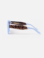 Oliver Bonas Blue Powder Blue & Animal Print Cat Eye Acetate Sunglasses - Image 3 of 5