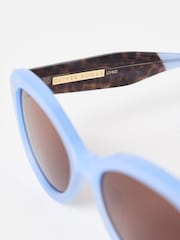 Oliver Bonas Blue Powder Blue & Animal Print Cat Eye Acetate Sunglasses - Image 4 of 5