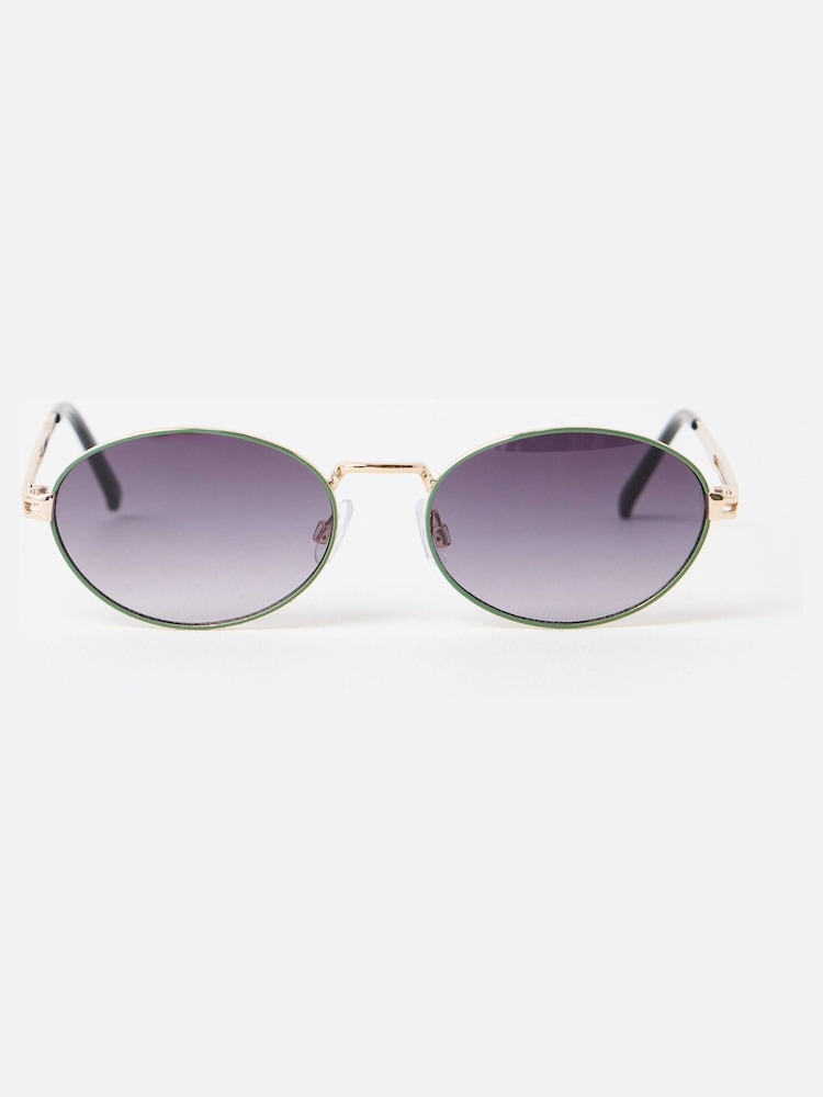 Oliver Bonas Green Green Inlay Gold Tone Metal Oval Sunglasses - Image 1 of 4 Oliver Bonas Green Green Inlay Gold Tone Metal Oval Sunglasses - Image 1 of 4