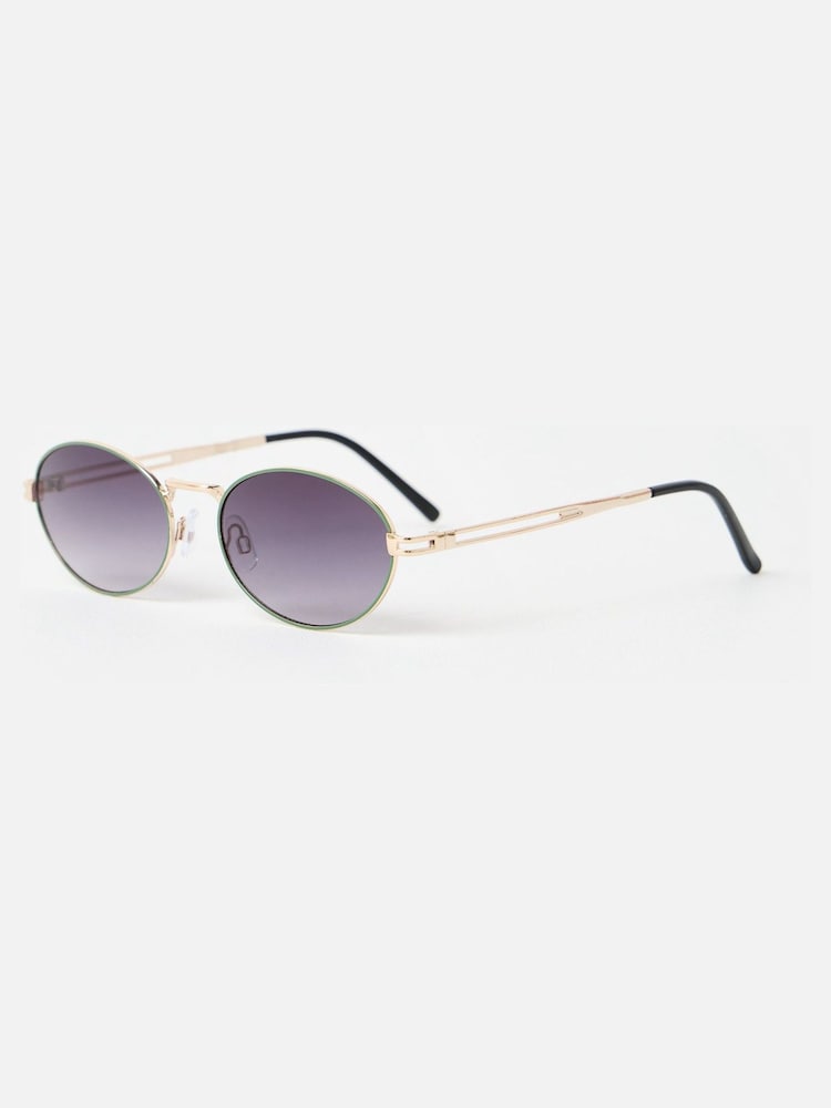 Oliver Bonas Green Green Inlay Gold Tone Metal Oval Sunglasses - Image 2 of 4 Oliver Bonas Green Green Inlay Gold Tone Metal Oval Sunglasses - Image 2 of 4