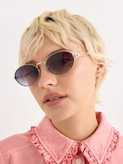 Oliver Bonas Green Green Inlay Gold Tone Metal Oval Sunglasses - Image 4 of 4