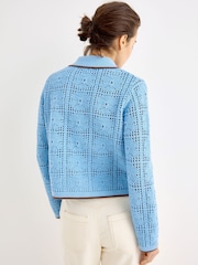 Oliver Bonas Blue Blue Collared Tie Front Crochet Cardigan - Image 2 of 8