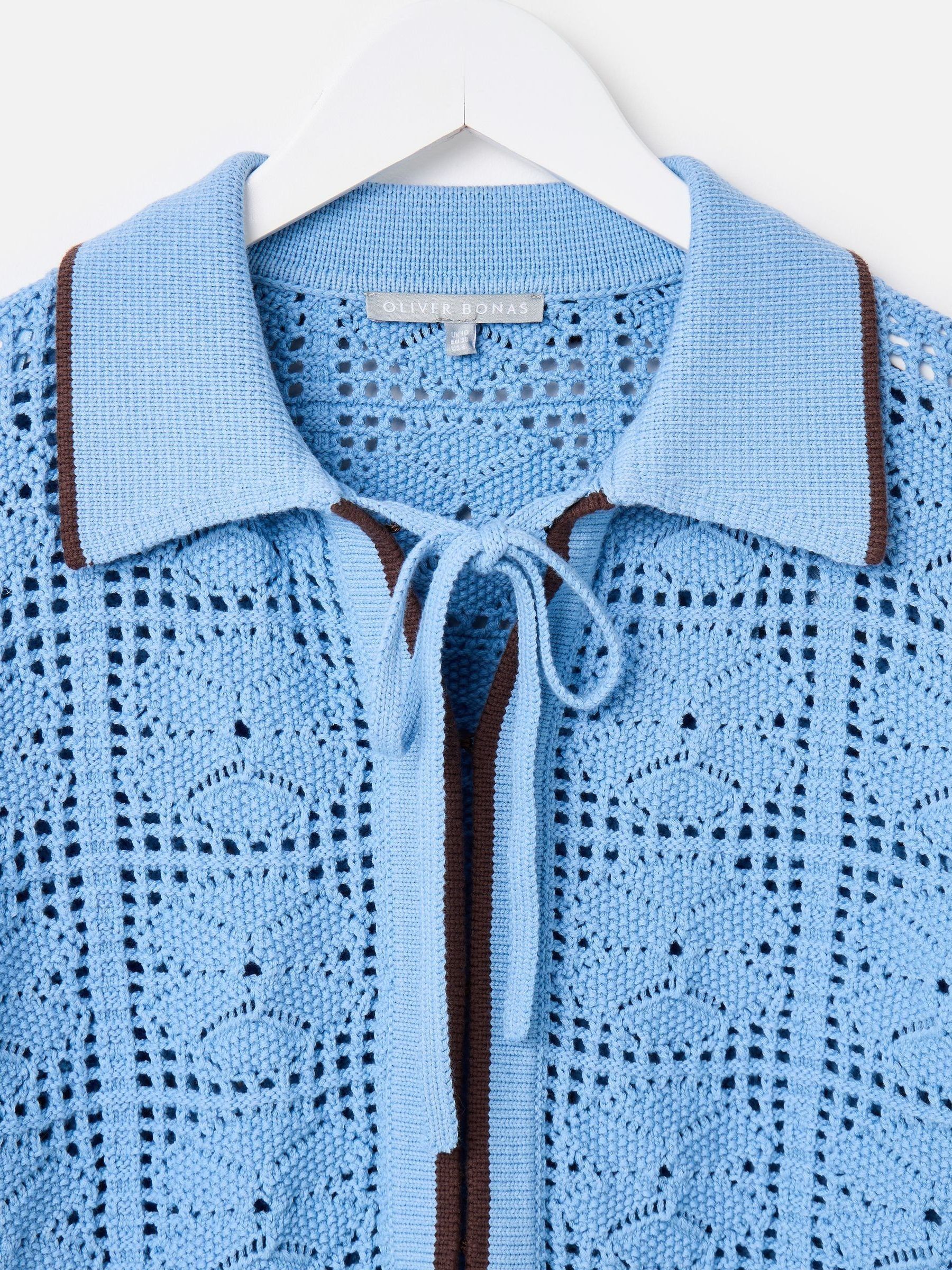 Buy Oliver Bonas Blue Blue Collared Tie Front Crochet Cardigan