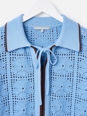 Oliver Bonas Blue Blue Collared Tie Front Crochet Cardigan - Image 3 of 8