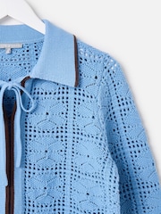 Oliver Bonas Blue Blue Collared Tie Front Crochet Cardigan - Image 4 of 8