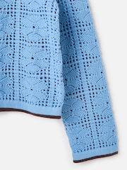 Oliver Bonas Blue Blue Collared Tie Front Crochet Cardigan - Image 5 of 8