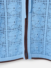 Oliver Bonas Blue Blue Collared Tie Front Crochet Cardigan - Image 6 of 8