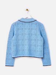Oliver Bonas Blue Blue Collared Tie Front Crochet Cardigan - Image 8 of 8