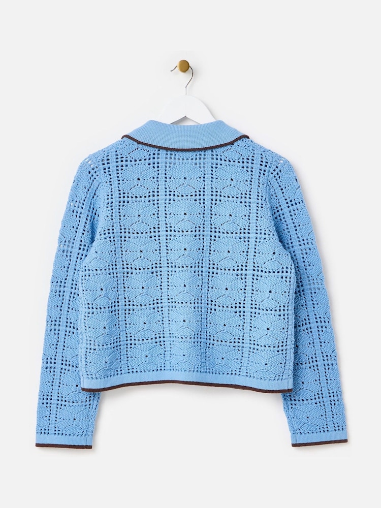 Oliver Bonas Blue Blue Collared Tie Front Crochet Cardigan - Image 8 of 8