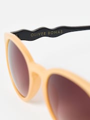 Oliver Bonas Yellow Yellow & Animal Print Wavy Arm Preppy Sunglasses - Image 4 of 5