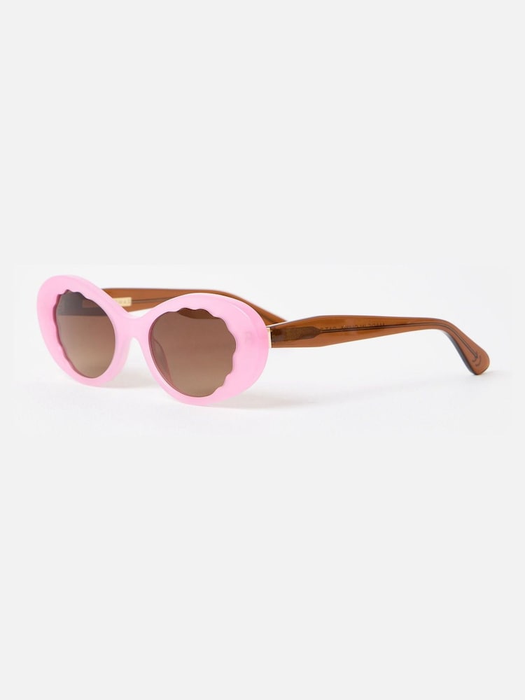 Oliver Bonas Pink Pink & Brown Oval Acetate Sunglasses - Image 1 of 5 Oliver Bonas Pink Pink & Brown Oval Acetate Sunglasses - Image 1 of 5