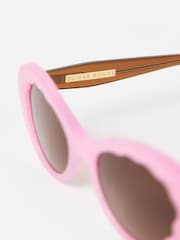 Oliver Bonas Pink Pink & Brown Oval Acetate Sunglasses - Image 4 of 5