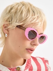 Oliver Bonas Pink Pink & Brown Oval Acetate Sunglasses - Image 5 of 5