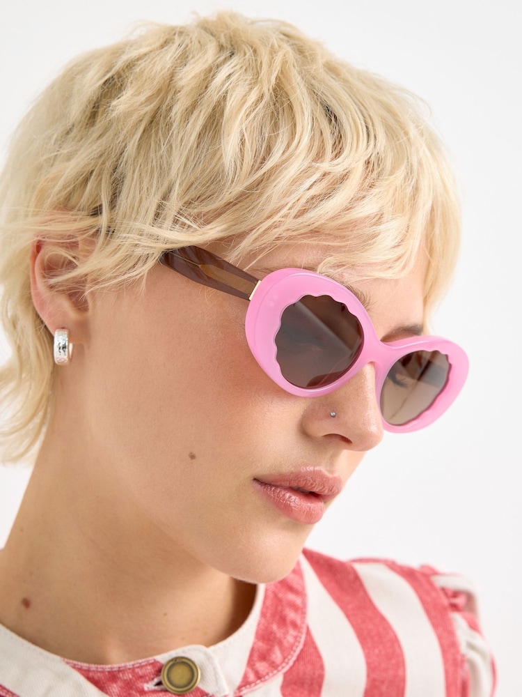 Oliver Bonas Pink Pink & Brown Oval Acetate Sunglasses - Image 5 of 5 Oliver Bonas Pink Pink & Brown Oval Acetate Sunglasses - Image 5 of 5
