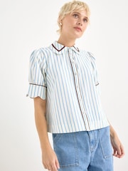 Oliver Bonas White & Blue Striped Scalloped Collar Shirt - תמונה 1 מתוך 7