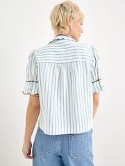 Oliver Bonas White & Blue Striped Scalloped Collar Shirt - תמונה 2 מתוך 7