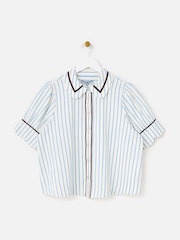 Oliver Bonas White & Blue Striped Scalloped Collar Shirt - תמונה 3 מתוך 7