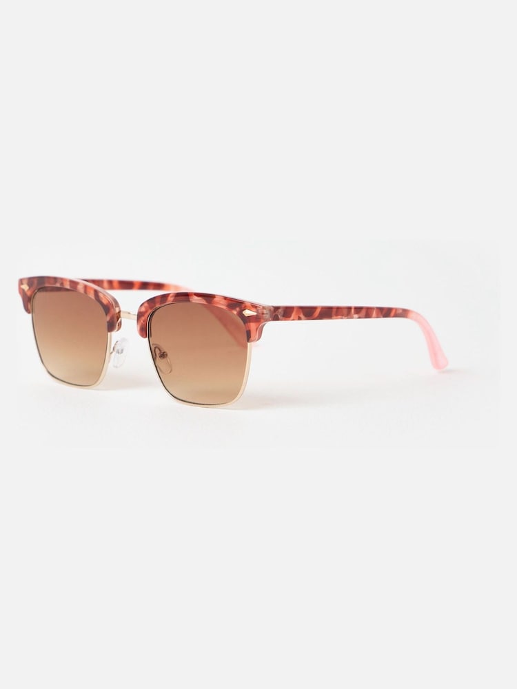 Oliver Bonas Pink Pink Tort Square Browline Sunglasses - Image 2 of 5