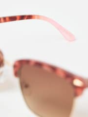 Oliver Bonas Pink Pink Tort Square Browline Sunglasses - Image 4 of 5