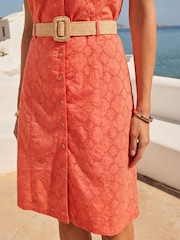 Sosandar Pink Broderie Button Front Pencil Dress With Rattan Belt - Image 4 of 5
