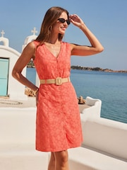 Sosandar Pink Broderie Button Front Pencil Dress With Rattan Belt - Image 5 of 5
