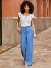 Sosandar Soft Denim Drawstring Waist Wide Leg Trousers - Εικόνα 1 από 5
