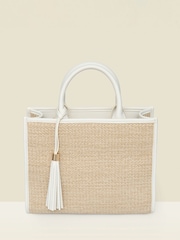 Sosandar Natural Raffia & Ivory Trim Tassel Tote Bag - Image 1 of 3